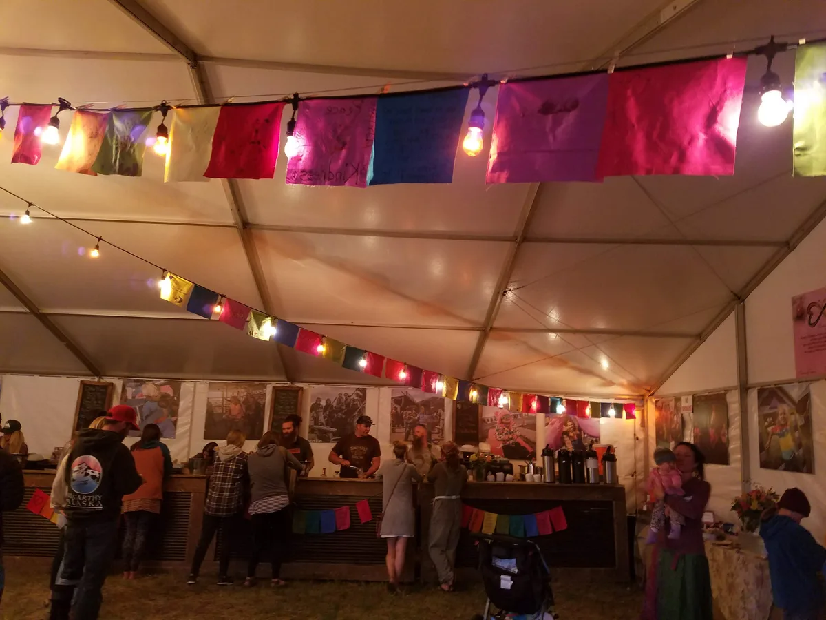 Prayer flags the community covered in their own words at Campout
