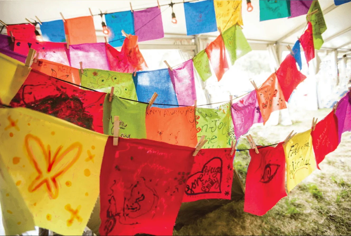 Handmade prayer flags from Campout for the Cause 2018