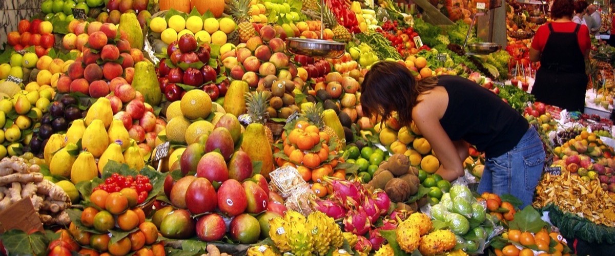 A fresh fruit stall at a market