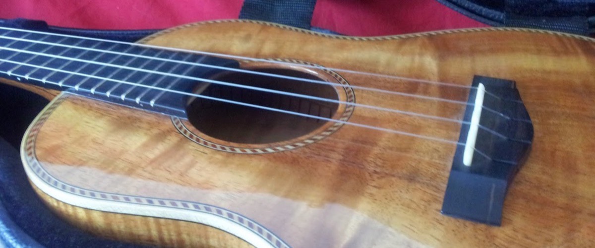 A wooden ukulele